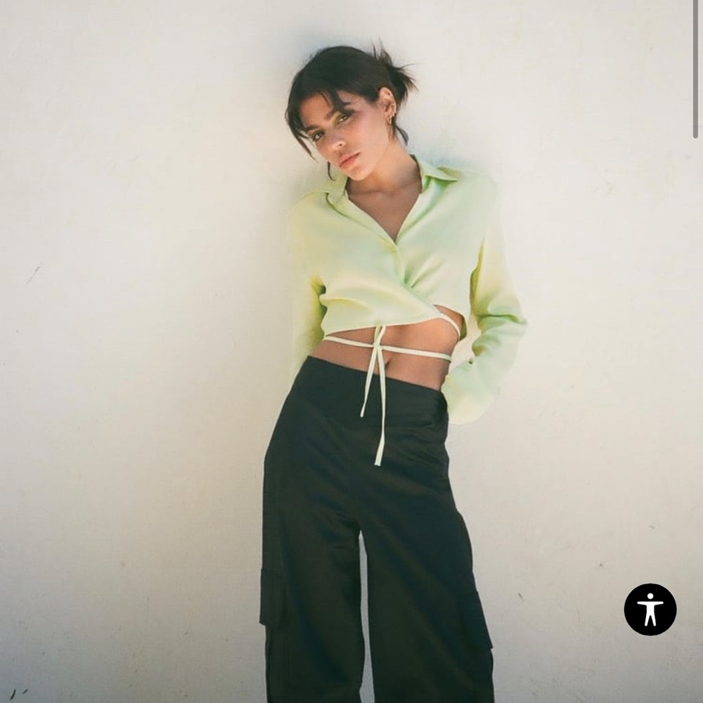 SATIN EFFECT CROP SHIRT - Fluorescent lime